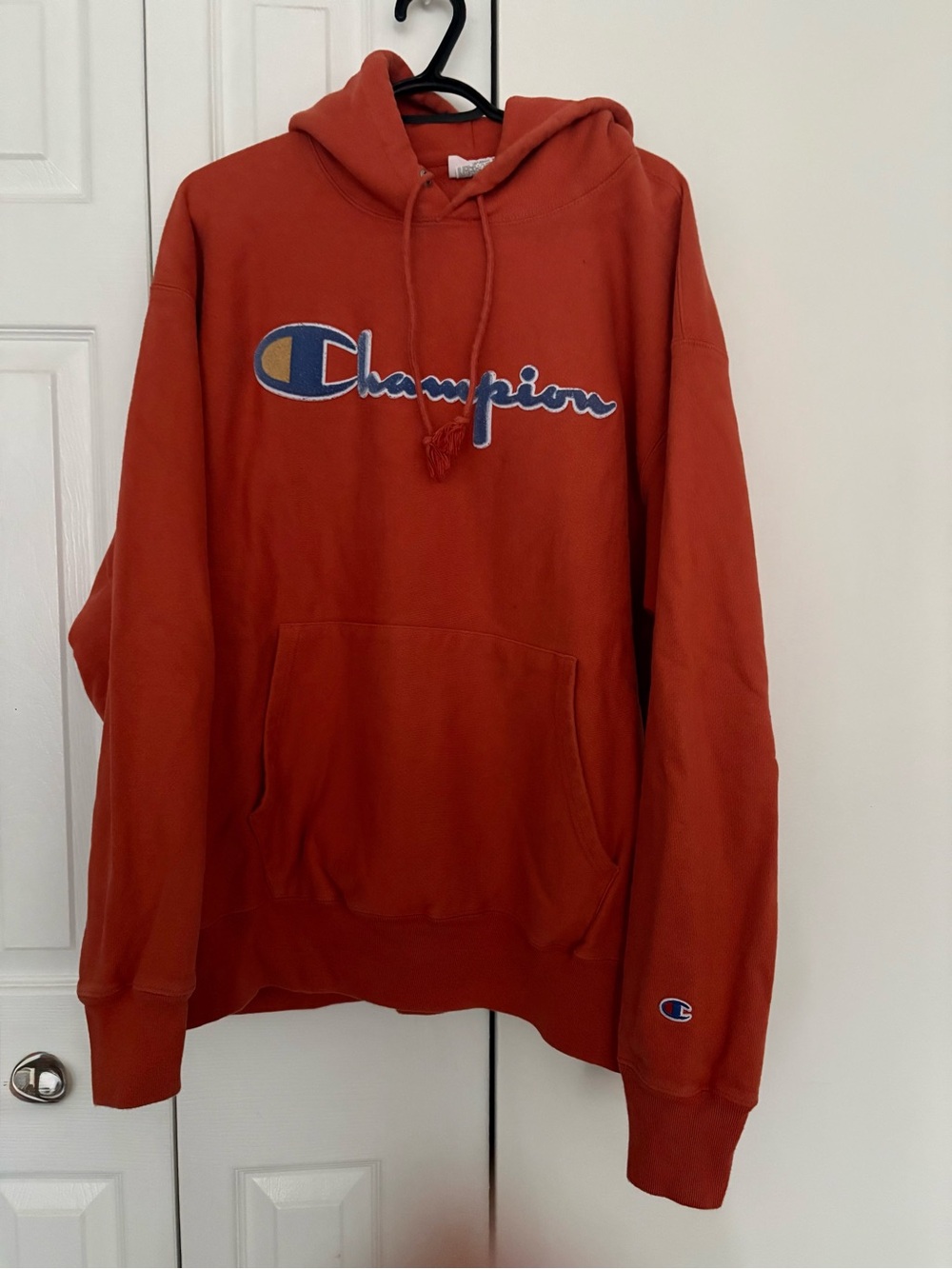 Champion Reverse Weave Hoodie Burnt Orange Fuzzy Flocked Logo Men’s 2XL